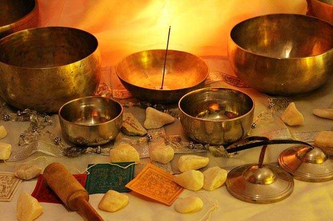 Sound Healing Instrument Set Up for Yoga Stock Photo - Image of